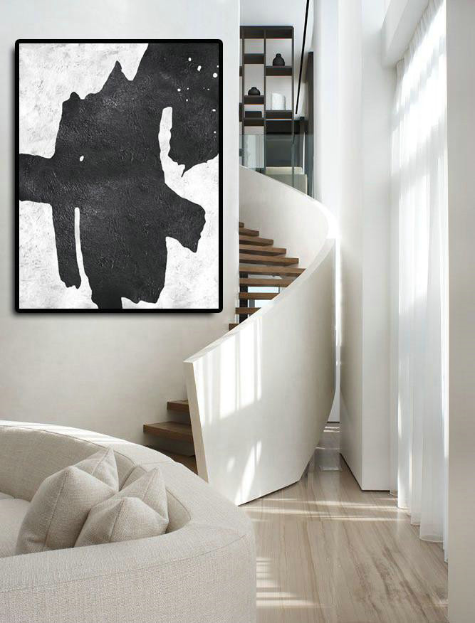 Handmade Large Contemporary Art,Black And White Minimal Painting On Canvas - Abstract Art Decor Large Canvas Painting